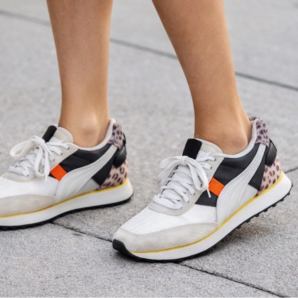 Puma Future Rider ' Wildcats' White Leopard Animal Print Shoes Sneakers Size 7